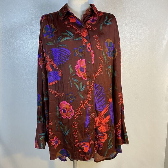 Free People sz L Silky Nights Button Up Tunic - Picture 1 of 15